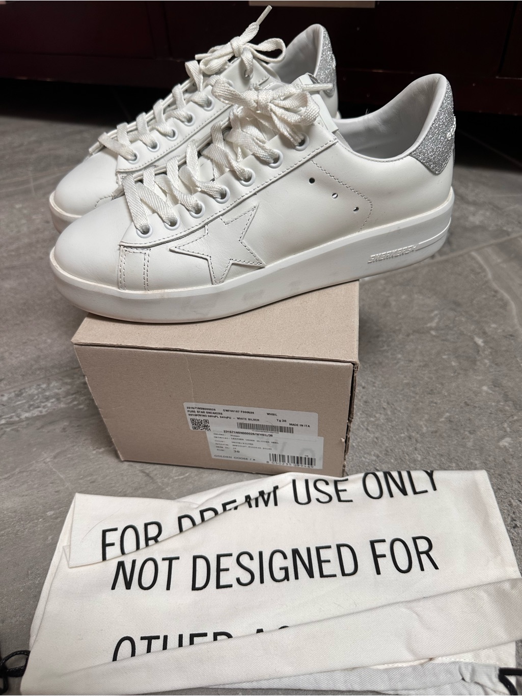 Euc Golden Goose Pure Start White Sneakers With Silver Glitter Heel. Size 38